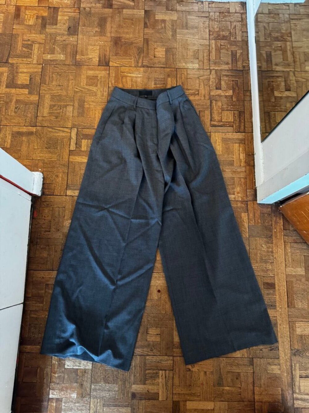 Nili Lotan Charcoal Grey Pleated Wide-Leg Trousers Size 2